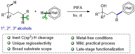 Free alcohol-directed remote C(sp3)-H heteroarylation