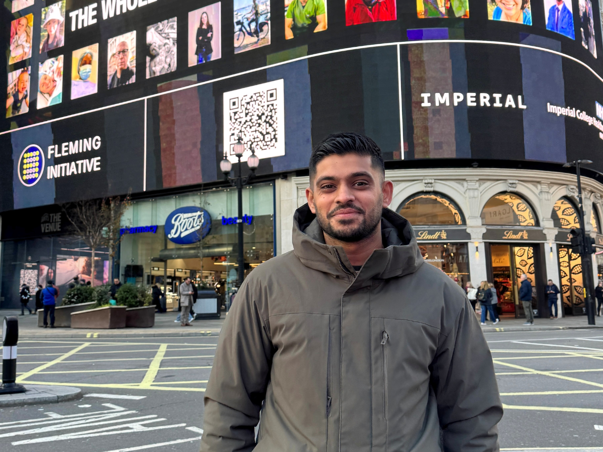 AMR pharmacist on Piccadilly Circus billboard