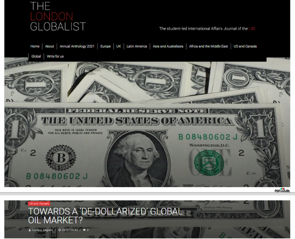 TLG - THE INTERNATIONAL AFFAIRS JOURNAL OF THE LONDON SCHOOL OF ECONOMICS - TOWARDS A DE-DOLLARIZED GLOBAL OIL MARKET ?