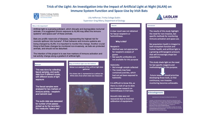 Research Poster - Trick of the Light: An Investigation into the Impact of Artificial Light at Night (ALAN) on Immune System Function and Space-Use by Irish Bats