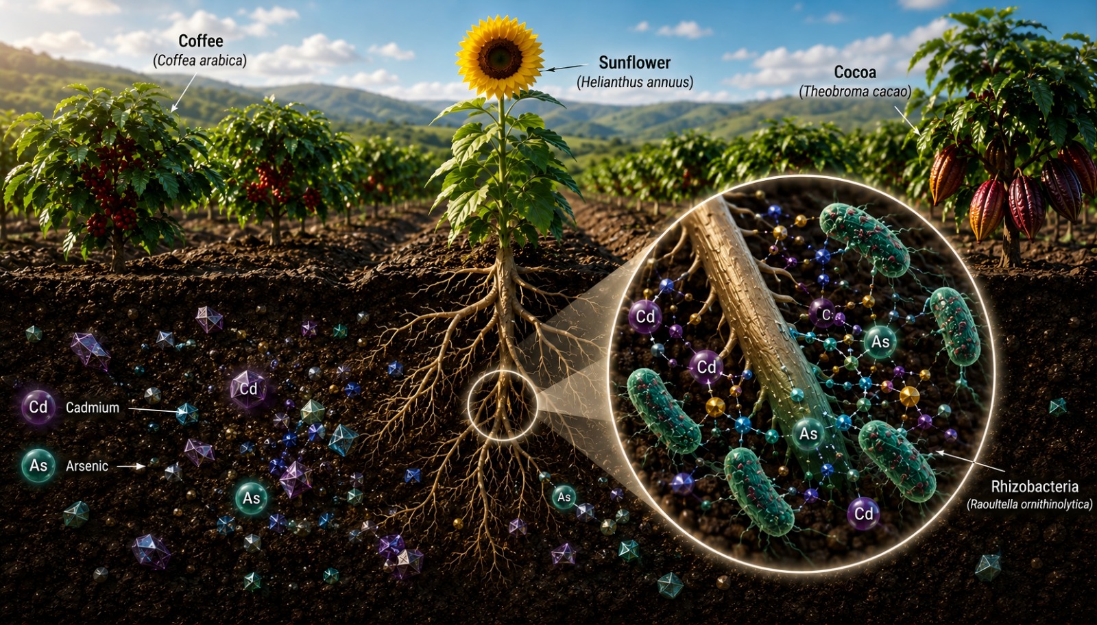 A New Rhizospheric Paradigm? Projecting the Metabolic Complementarity Between Raoultella ornithinolytica and Helianthus annuus as a Potential Strategy Against Cadmium and Arsenic in Colombia's Coffee-Growing Region