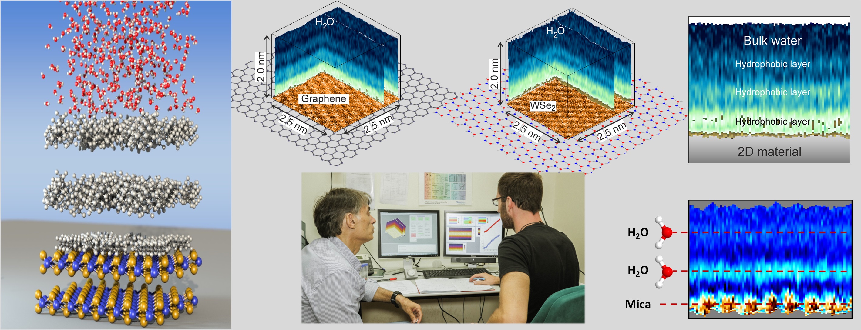 Flatchat | Atomic-scale mapping of hydrophobic layers on graphene and few-layer MoS2 and WSe2 in water