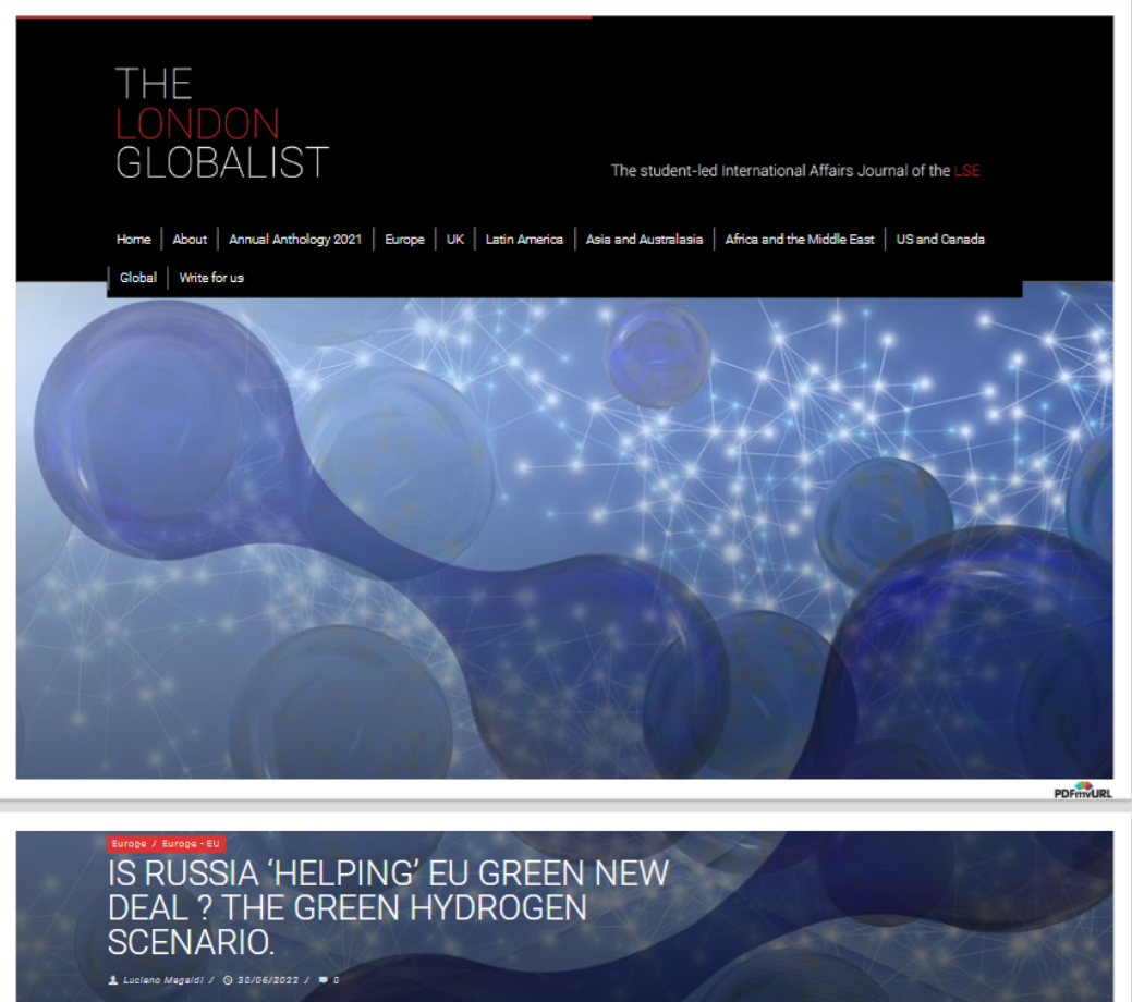 TLG - THE INTERNATIONAL AFFAIRS JOURNAL OF THE LONDON SCHOOL OF ECONOMICS (LSE) - IS RUSSIA HELPING THE EU NEW DEAL? THE GREEN HYDROGEN SCENARIO