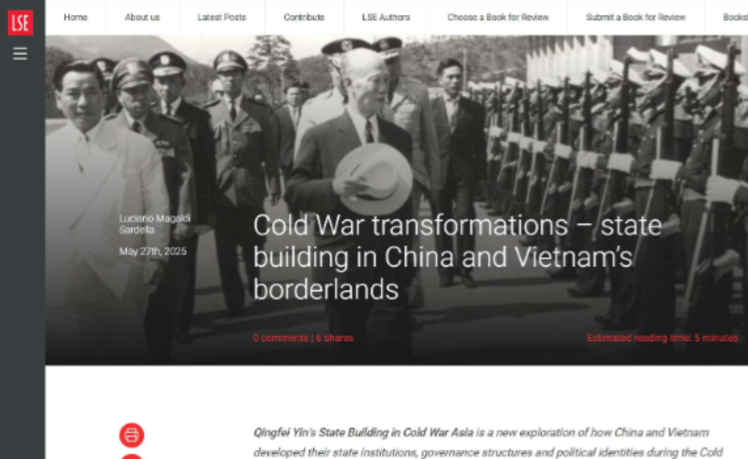 THE LONDON SCHOOL OF ECONOMICS AND POLITICAL SCIENCE (LSE) REVIEW OF BOOKS - COLD WAR TRANSFORMATIONS – STATE BUILDING IN CHINA AND VIETNAM'S BORDERLANDS