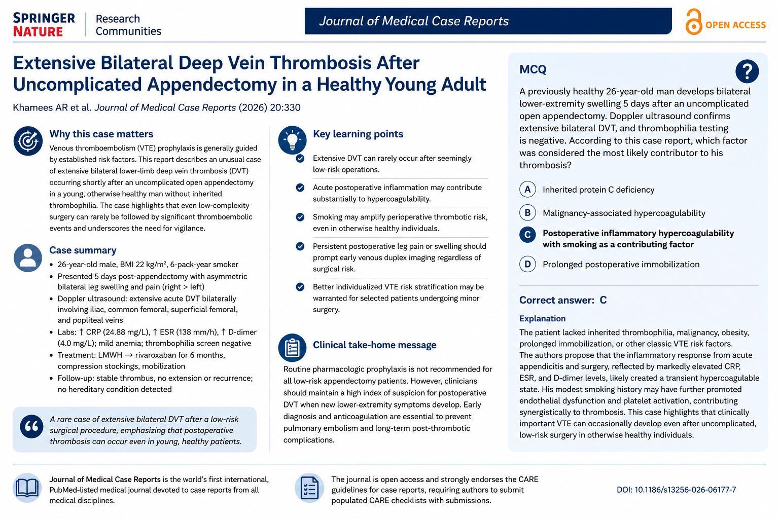Extensive Bilateral Deep Vein Thrombosis After Uncomplicated Appendectomy in a Healthy Young Adult
