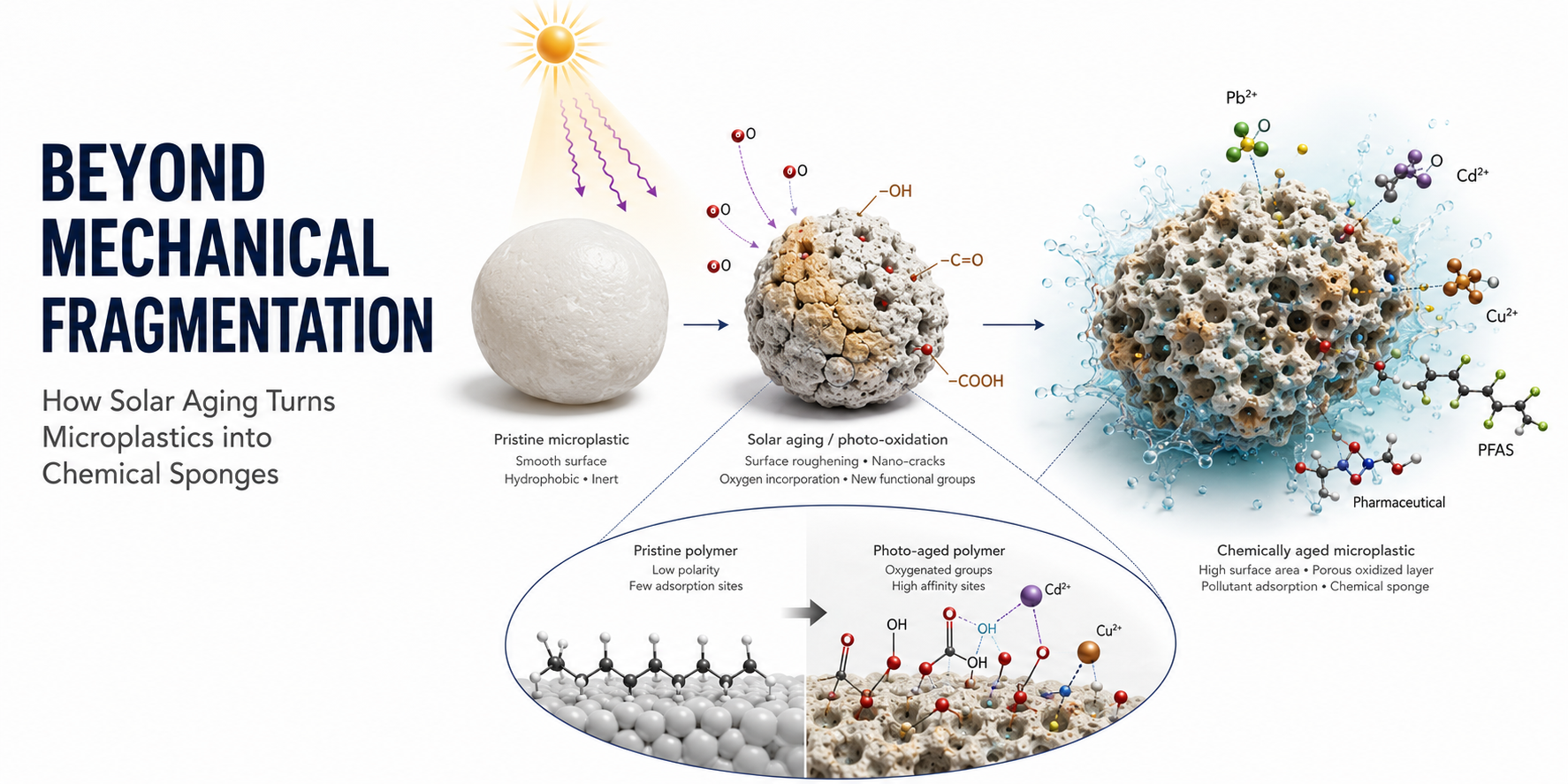 Beyond Mechanical Fragmentation: How Solar Aging Turns Microplastics into Chemical Sponges