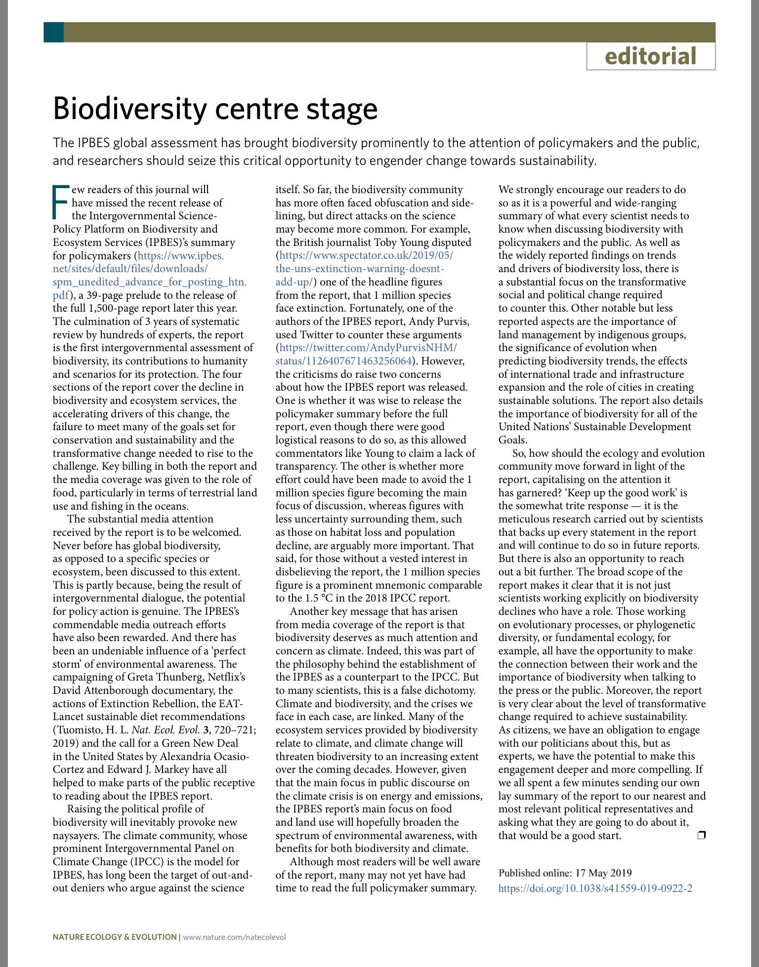 Write to your political representative about biodiversity