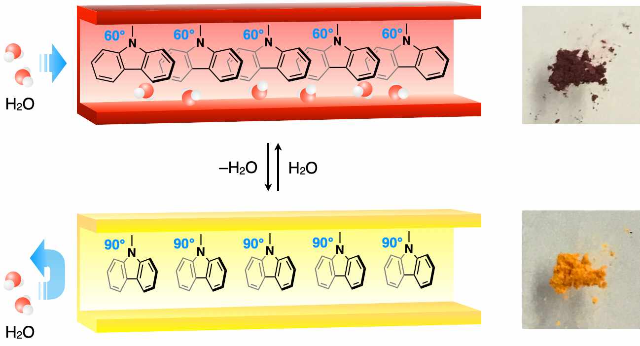 Synchronous rotation of molecular blades changes its colour