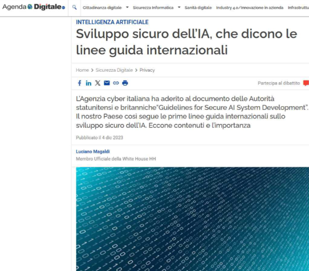 AGENDA DIGITALE (NETWORK 360) - SVILUPPO SICURO DELL IA: CHE DICONO LE GUIDE INTERNAZIONALI