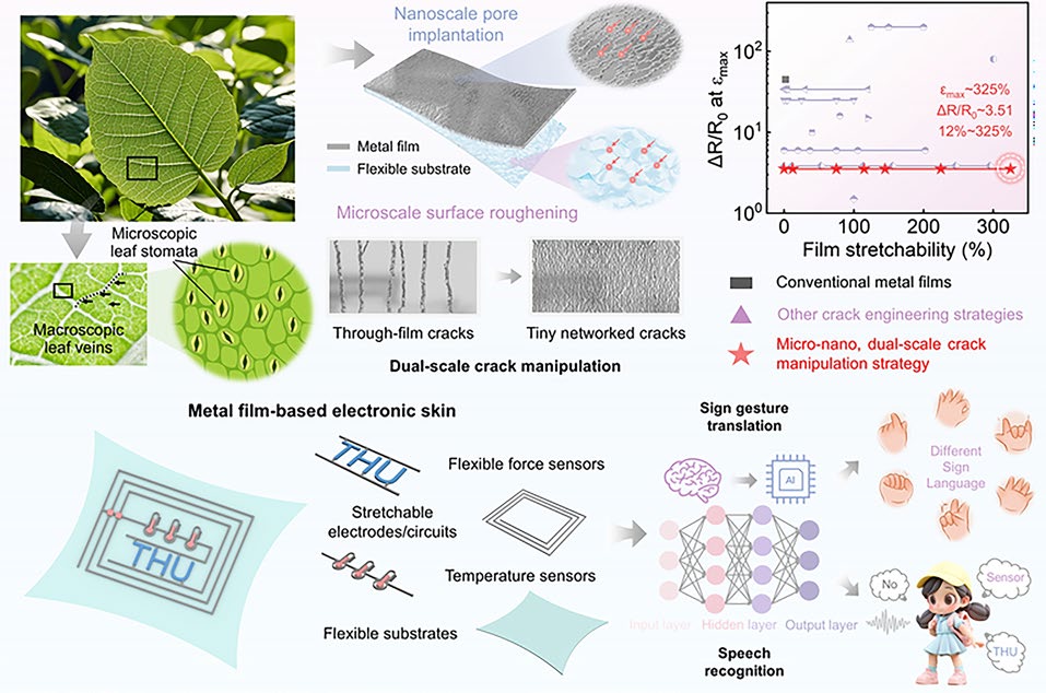 Bioinspired Dual‑Scale Crack Manipulation Enabling 325%‑Stretchable Metal Film Conductors for AI‑Empowered Electronic Skins