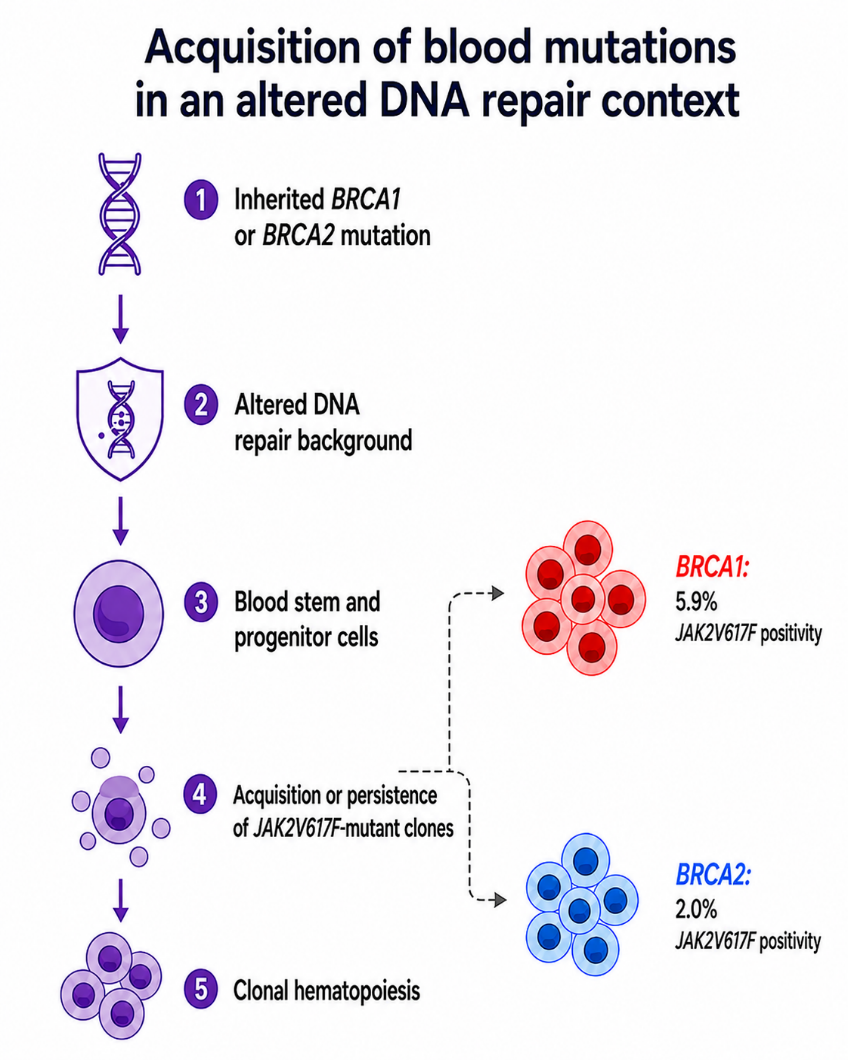 BRCA and JAK2V617F: When inherited cancer risk meets blood stem and progenitor cell clones