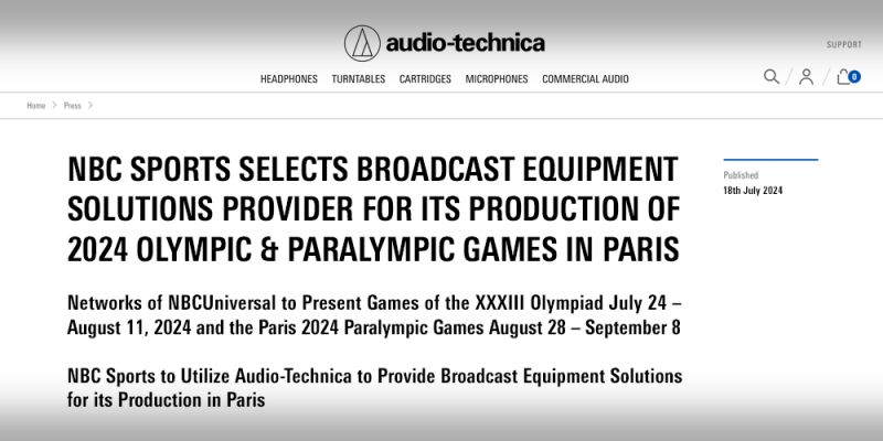 NBC SPORTS SELECTS BROADCAST EQUIPMENT SOLUTIONS PROVIDER FOR ITS PRODUCTION OF 2024 OLYMPIC & PARALYMPIC GAMES IN PARIS