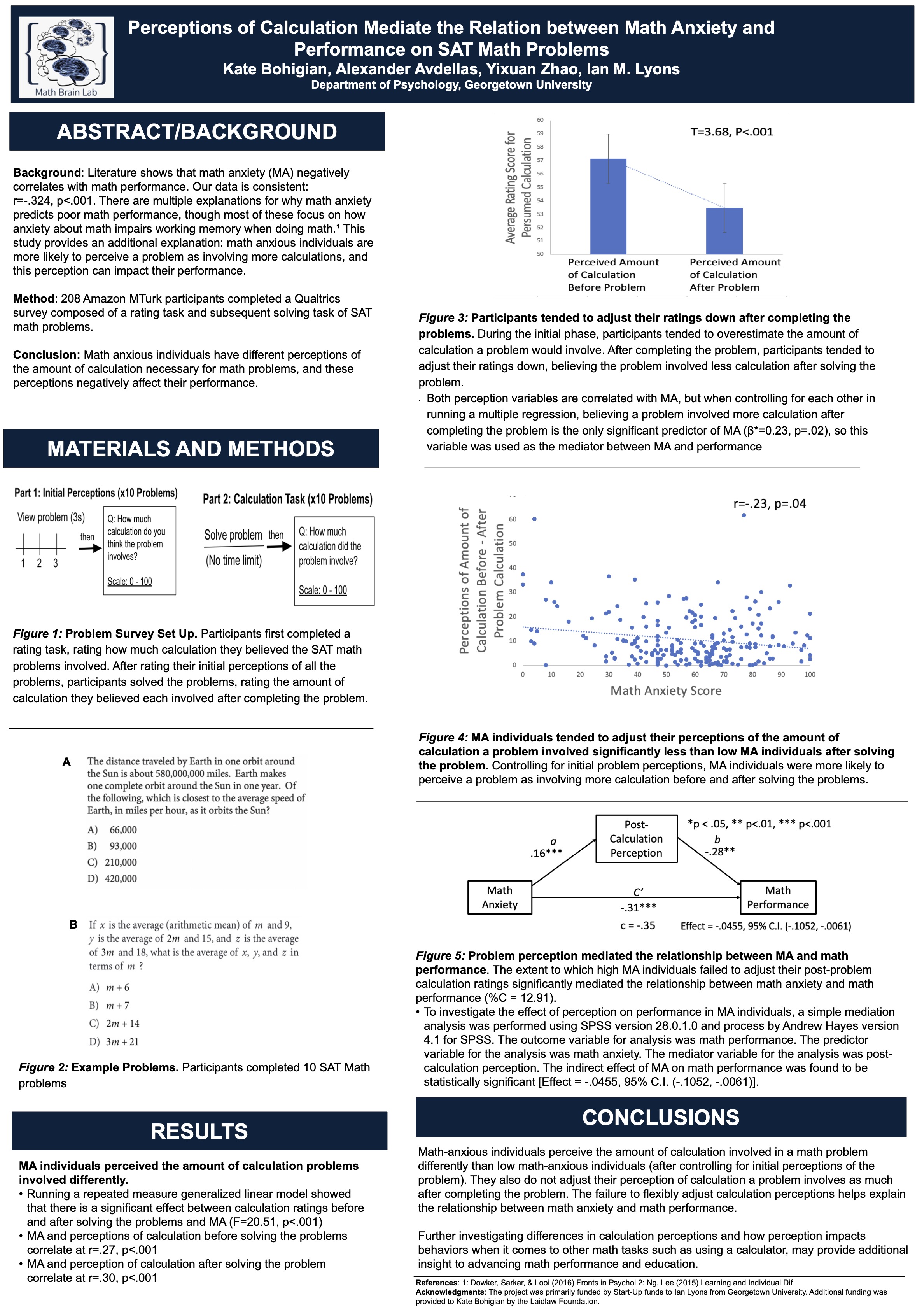 Perceptions of Calculation Mediate the Relation between Math Anxiety and Performance on SAT Math Problems
