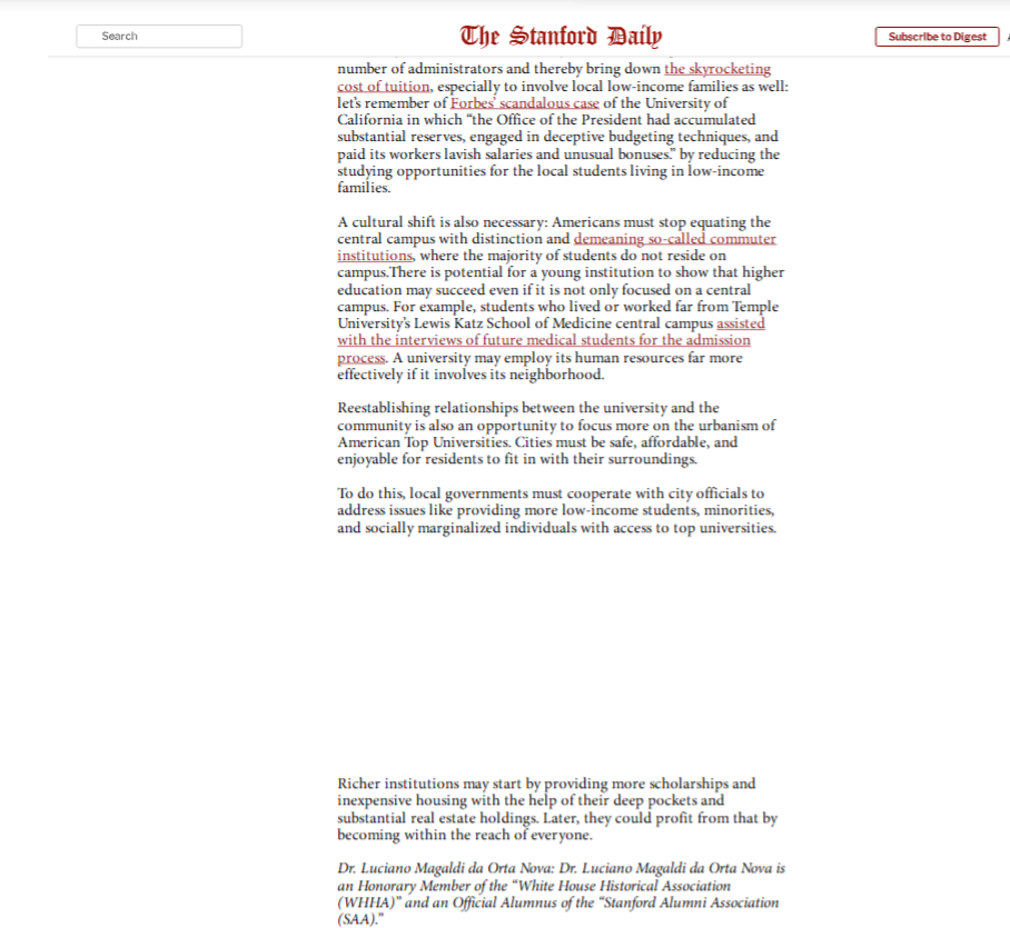 STANFORD DAILY (STANFORD UNIVERSITY) - FROM THE COMMUNITY: THE REASON WHY E'LITE UNIVERSITIES ARE OUT OF TOUCH