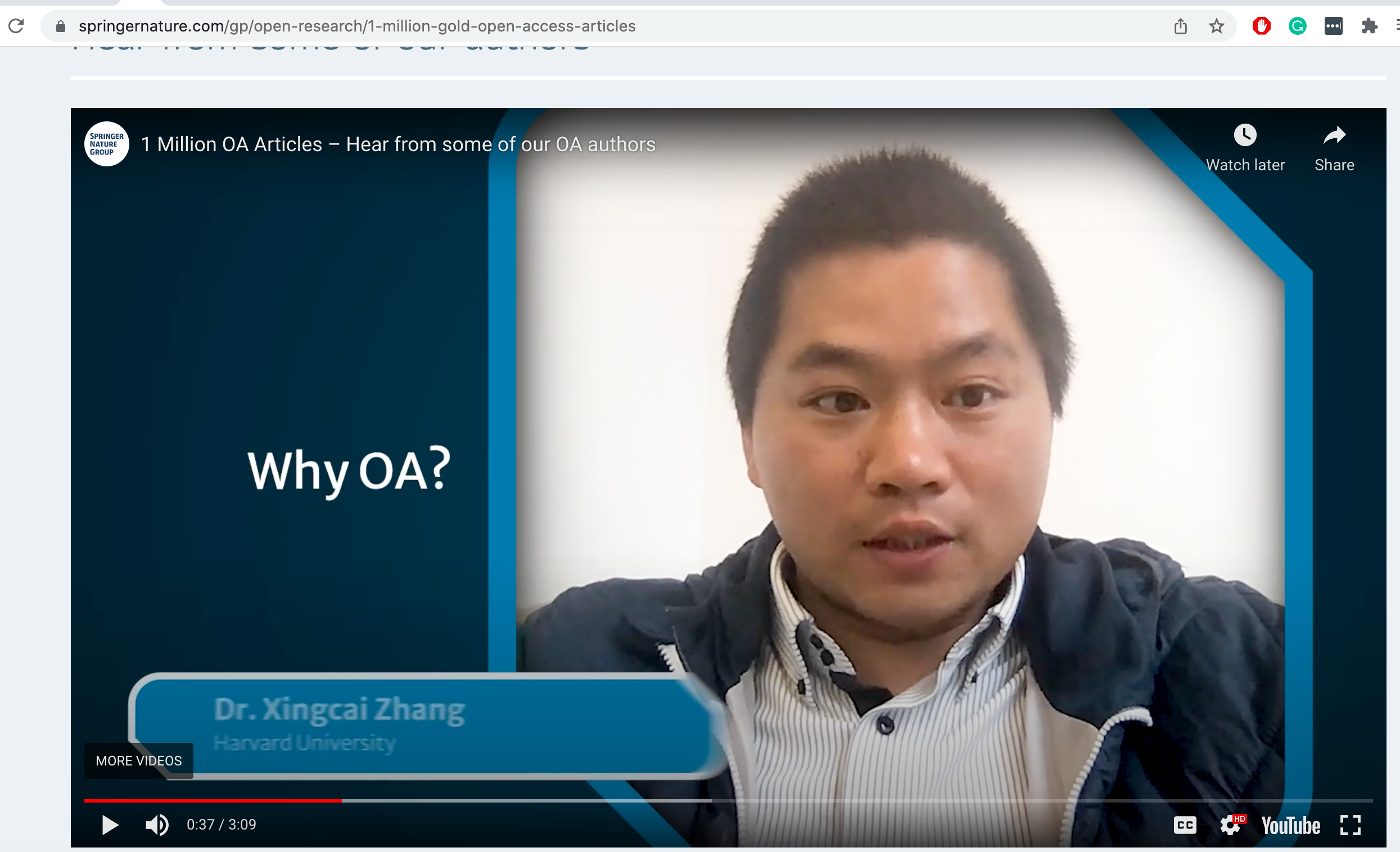 Celebrate Springer Nature one millionth OA with author video 