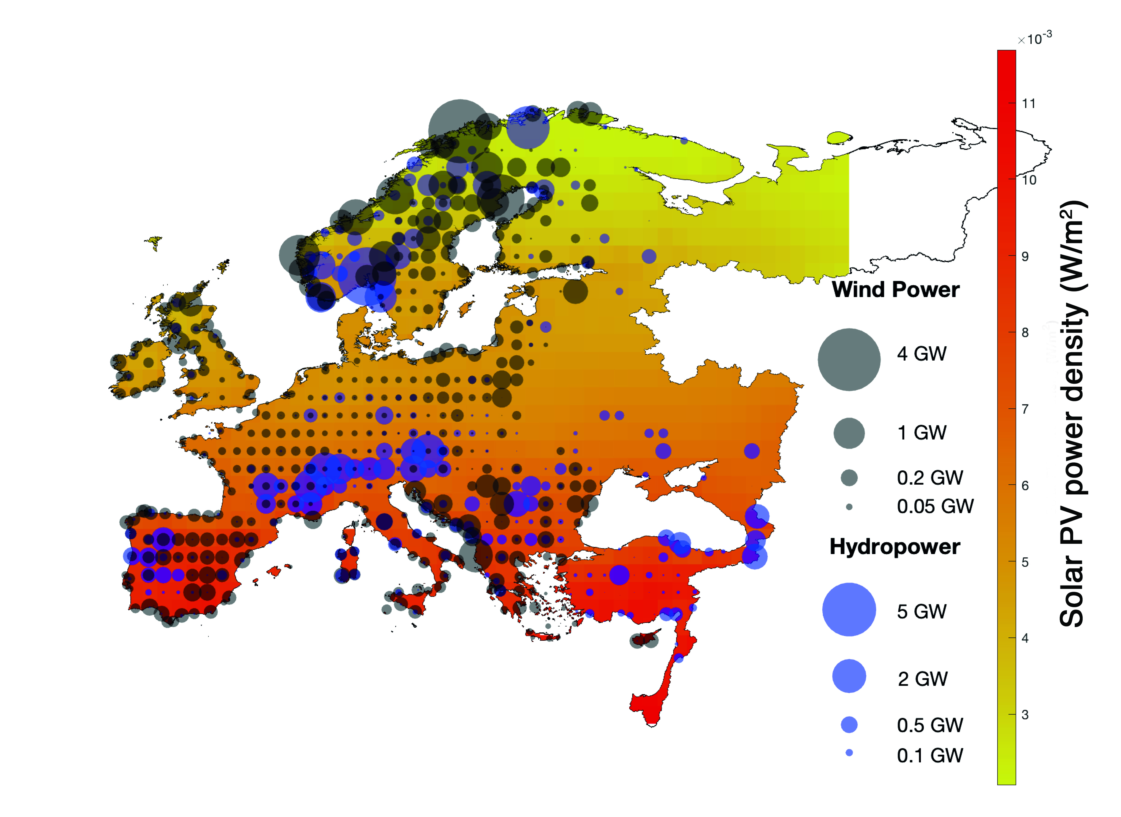 Spatiotemporal management of solar, wind and hydropower across continental Europe